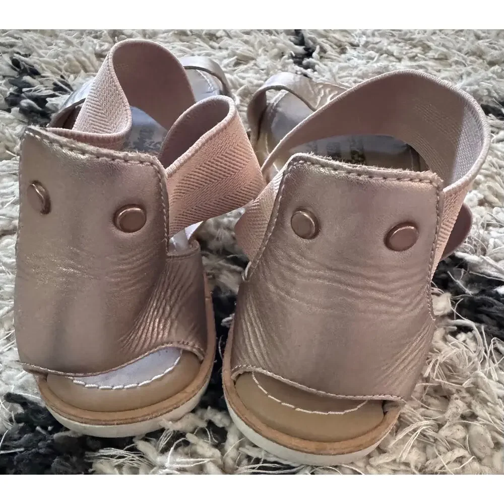 Sorel Ella Rose Gold Strap Leather Flat Sandals Women's 7